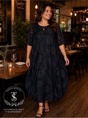 NWT Yipinyichu Floral Textured Bubble Hem Dress – Black – XXL – New With Tags